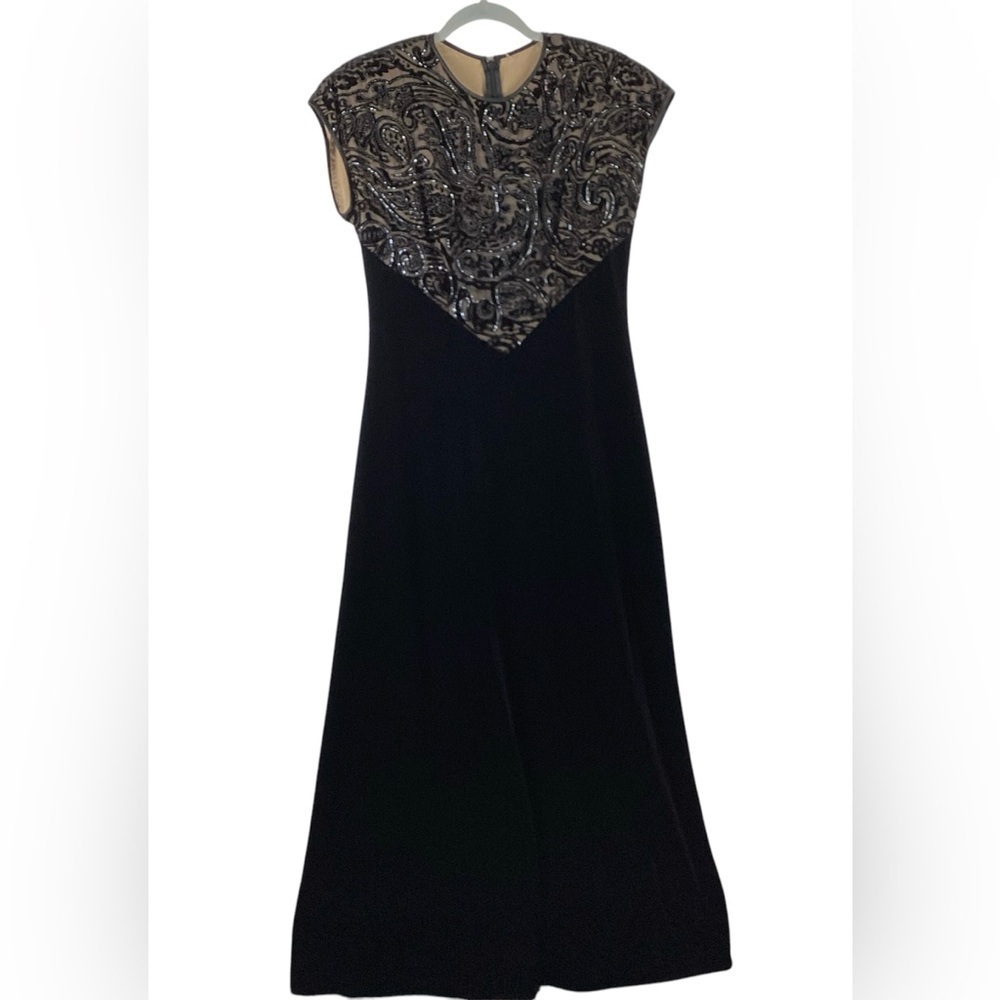 Vintage Velvet And Lace Black Midi Aline Dress Size Medium